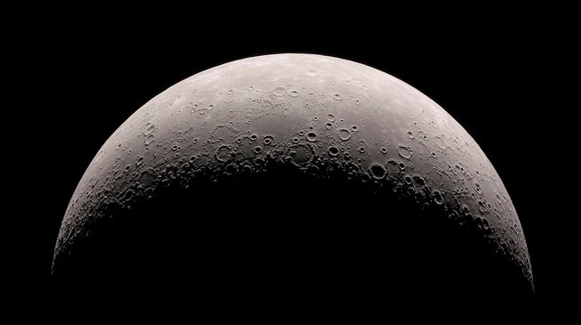 Detailed crescent moon with lunar surface textures.