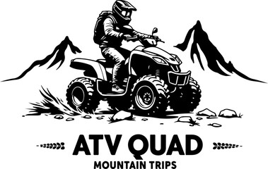 ATV Rider Silhouette on Mountain Trip Adventure