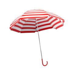 Red and white striped beach umbrella against a white background summer holiday