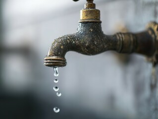 Close-up view of a dripping antique faucet.