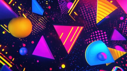 A Memphis aesthetic digital artwork with neon accents, geometric figures, and 80s-style typography --ar 16:9 --v 6.1 Job ID: 755b7056-7972-45b2-883c-68b52b99cae9