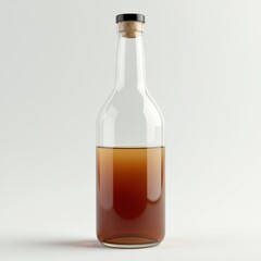 Amber liquid in a glass bottle with black lid