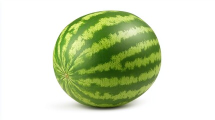 A spherical watermelon isolated on white background. Large green tabby berry, fruit