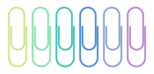 Set of multicolored paper clips. Green, blue and purple colors	
