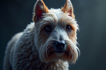 Naklejka premium Closeup of a furry dogs face with expressive eyes