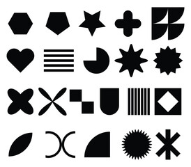Collection of brutalist geometric shapes. Trendy abstract minimalist figures, stars, flowes, circles. Modern abstract graphic design elements vector.,