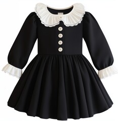 Obraz premium Black dress with white lace collar for girl on white background