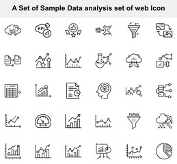 Various business analytic icons display data visualization and analysis tools