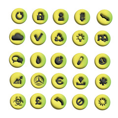 Green Circular Icons on Lime Background – Flat Eco-Tech Vector Symbols for UI & App Design