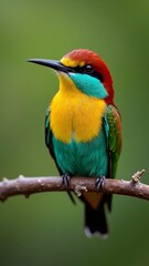 Fototapeta premium Bird sitting on branch, Yellow, red, blue parrot, Bird with colorful feathers