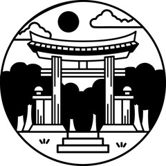 black and white illustration of a japanese torii gate