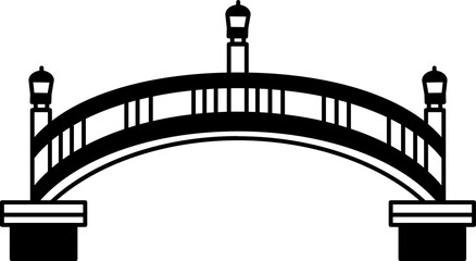 black and white single icon of traditional Japanese bridge over a river