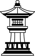 Naklejka premium black and white illustration of a japanese pagoda
