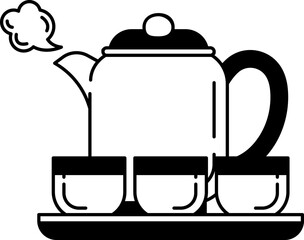 black and white illustration icon of a Japanese teapot set