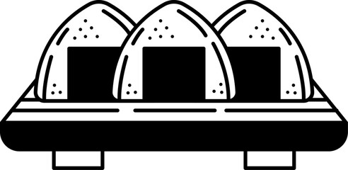 black and white illustration of onigiri japanese rice balls
