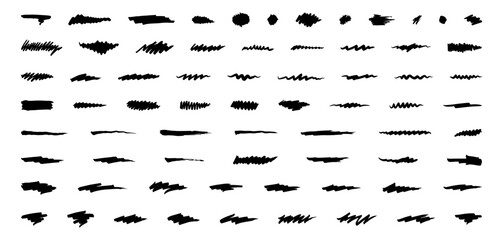 Collection of Hand Drawn Brush Strokes, Vector Black Paint Smears, Ink Splatter Set, Isolated Scribble Elements