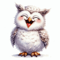 Giggles in Twilight Wash owl laughs and is happy isolated watercolor vector illustration svg