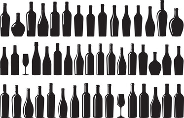 Set of wine bottles vector silhouette collection