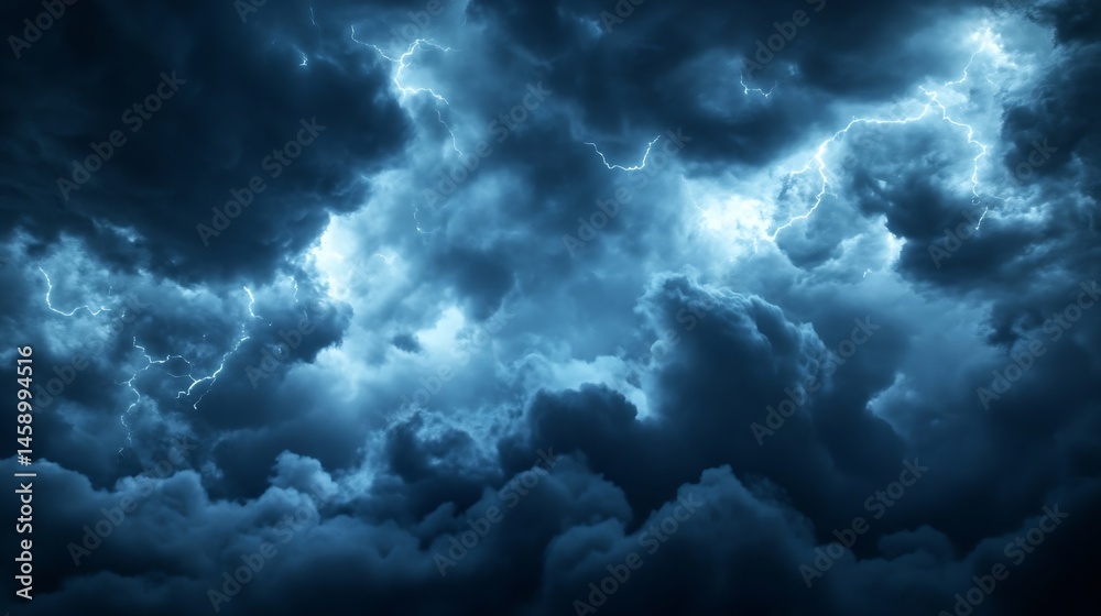 Aufkleber dramatic thunderstorm cloudscape with intense lightning strikes illuminating the dark, moody sky, cr