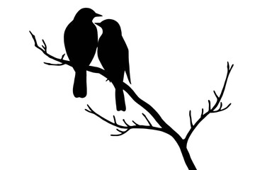Silhouette of two birds perched on a bare branch, representing love, peace, and natural harmony