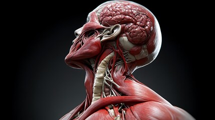 Human Anatomy: Head and Neck Musculature, Detailed 3D Render of the Human Body's Complex System