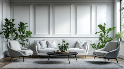 Fototapeta premium Elegant living room interior design with plants.