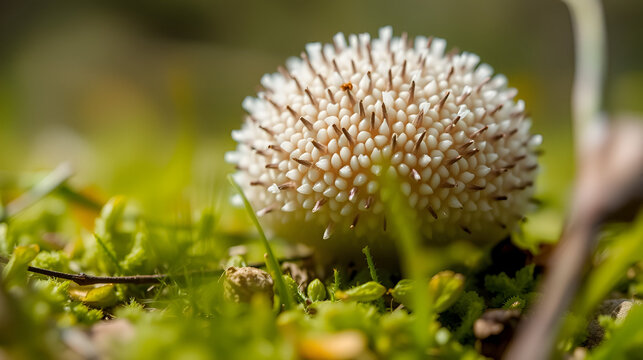 Close up zoom out shot of ostiole of common puffball in nature.