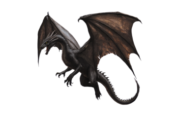 Majestic Black Dragon in Flight Powerful Wings Mythical Creature Fantasy Art