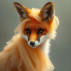 Fototapeta premium A delicate fox silhouette crafted from layered chiffon fabrics
