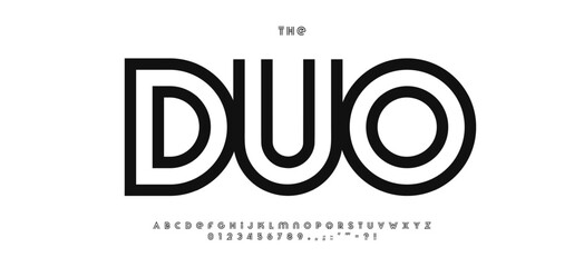 Duo line alphabet, stripes logo font, minimalisticgeometric sport font with lines for spor, digital, architectural branding, headline and logotype. Clean typographic design. Vector typeset