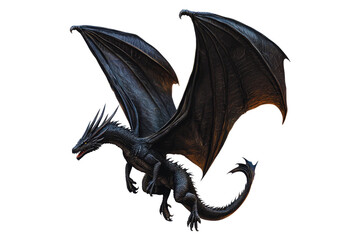 Obraz premium Majestic Black Dragon Soaring in Flight Powerful Wings Mythical Creature Fantasy Art