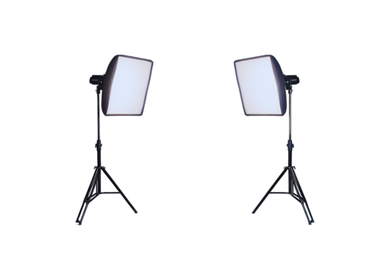 Two Professional Studio Softboxes on Tripods Ready for  or Videography