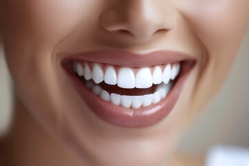 Fototapeta premium Smiling woman with perfect white teeth and healthy gums