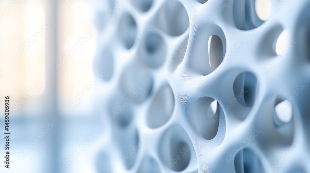 Fototapete Abstract 3D Render of a Light Blue Organic Structure with Interconnected Cavities and Smooth, Wave-like Surfaces, Ideal for Technology or Science Backgrounds. : Generative AI