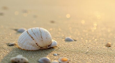 夏の砂浜に落ちている貝殻