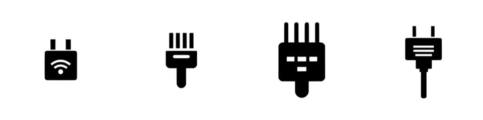 Flat black icons representing various connectivity options for technology and devices