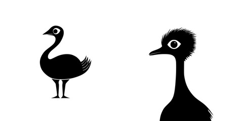 Two flat black bird icons with simple designs for use in digital and print media