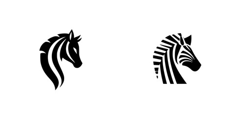 Black icon representing the heads of a horse and a zebra in a minimalistic style, showcasing contrast in design elements