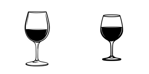 Illustration of two flat black icons depicting wine glasses with different shapes and sizes on a plain background