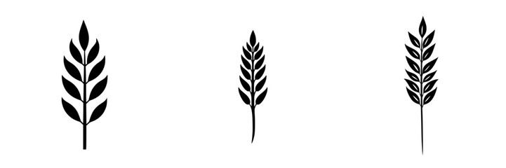 Fototapeta premium Stylized flat black plant icons illustrating different types of foliage in a minimalist design featuring graceful lines and shapes