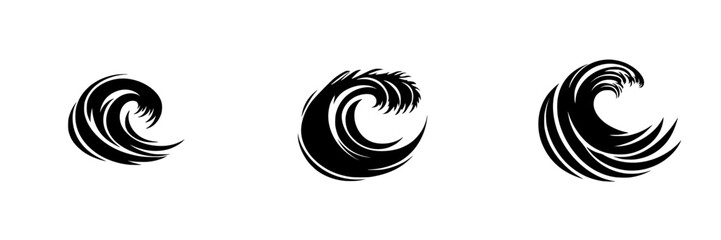 Three flat black wave icons representing different styles and motions in graphic design