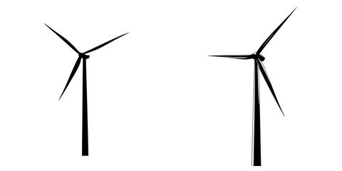 Flat black wind turbine icons showcasing renewable energy concepts for sustainable development and eco-friendly initiatives © Andrei