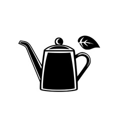 Black icon of a kettle with a leaf design representing eco-friendly kitchenware for sustainable living and tea enthusiasts