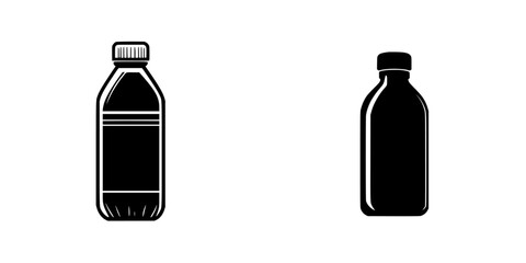 Flat black icons of plastic bottles, showcasing two distinct shapes and designs suitable for various applications