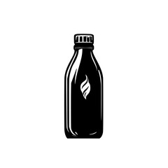 Stylized black icon of a bottle featuring a flame symbol, ideal for beverage branding or packaging designs
