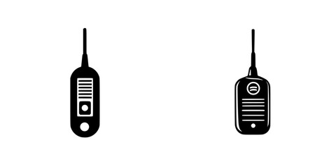 Flat black icon representing two different remote control devices with antennas and buttons