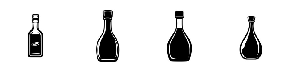Various flat black icons of bottles designed for usage in digital graphics and applications