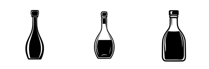 Flat black icon representing various bottle shapes for use in design or illustration projects