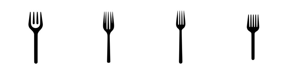 Flat black fork icons arranged in a row for graphic design projects and digital applications in minimalistic style