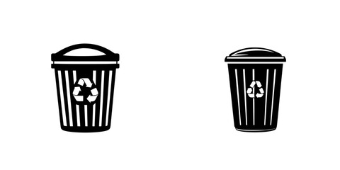 Black icons of a recycling bin and a regular trash can designed in a flat style for minimalistic applications